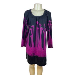 Pixie Black & Pink Giraffe Print Womens Long Sleeve Tunic Dress Sz M